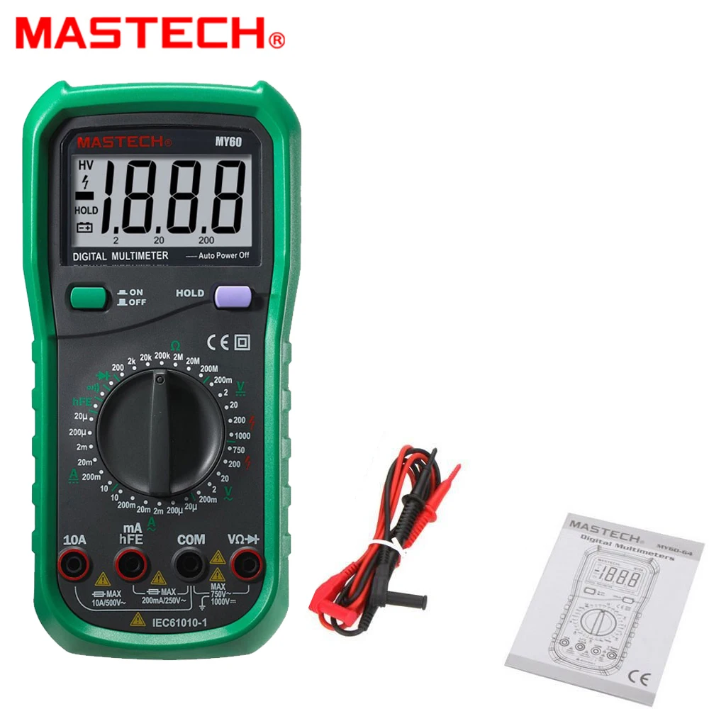 MASTECH MY60 2000 Counts Digital Multimeter DMM AC/DC Voltmeter Ammeter Ohmmeter Tester hFE Test Multimetro Ammeter Multitester
MASTECH MY60 2000 Counts Digital Multimeter DMM AC/DC Voltmeter Ammeter Ohmmeter Tester hFE Test Multimetro Ammeter Multitester