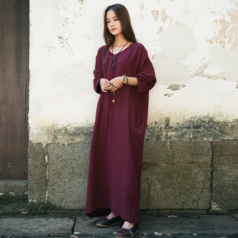 Johnature Women Vintage Dress Autumn 2019 New Linen Cotton V-Neck Comfortably Solid Loose Pleated Side Pocket Brief Dresses
Johnature Women Vintage Dress Autumn 2019 New Linen Cotton V-Neck Comfortably Solid Loose Pleated Side Pocket Brief Dresses