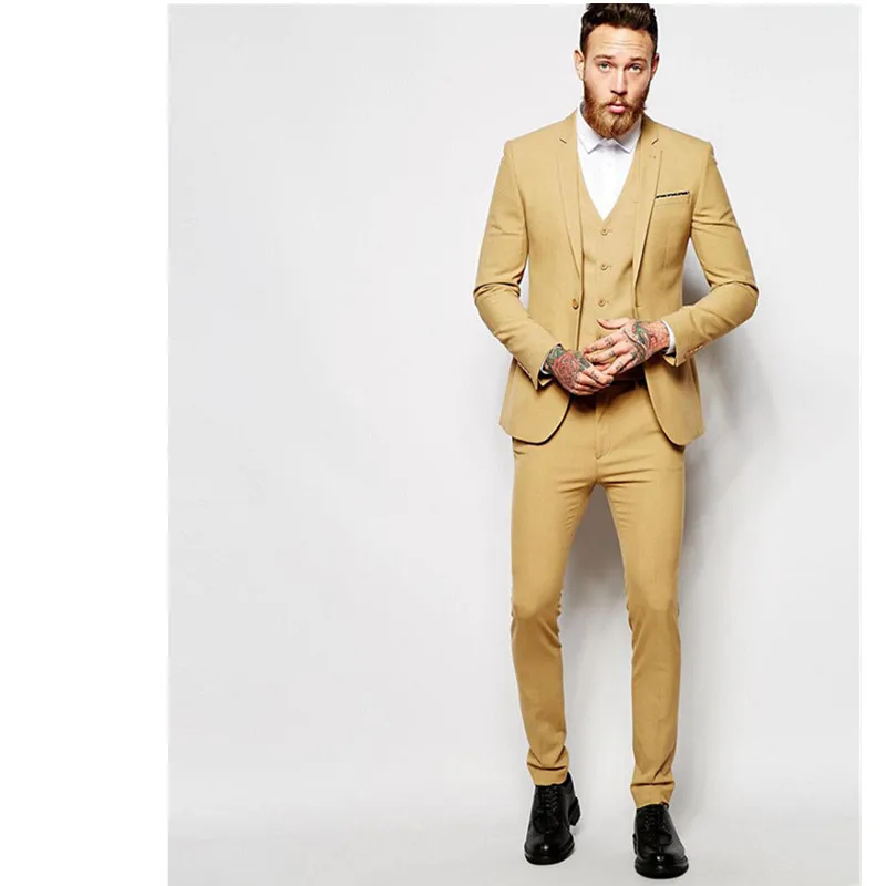 Golden Men Suit2017 Slim Fit Tuxedos Custom Made New Fashion Formal Business Suit Men's suit custom size coat + pants + vest
Golden Men Suit2017 Slim Fit Tuxedos Custom Made New Fashion Formal Business Suit Men's suit custom size coat + pants + vest