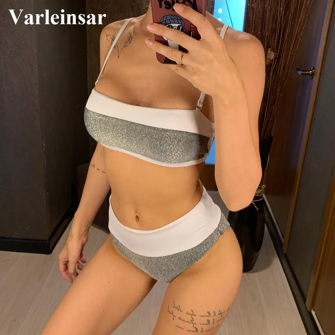 New 2019 Shiny High Waist Bikini Bandeau Swimsuit Women Swimwear Two-pieces Bikini set Pacthwork Bather Bathing Suit V1405
New 2019 Shiny High Waist Bikini Bandeau Swimsuit Women Swimwear Two-pieces Bikini set Pacthwork Bather Bathing Suit V1405