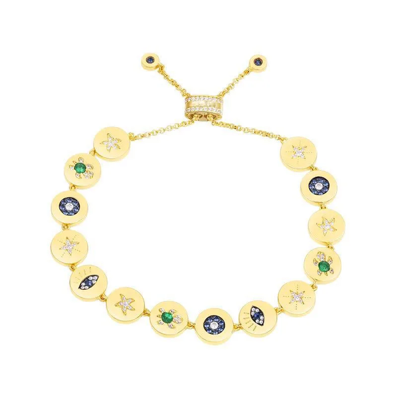 ZOZIRI 925 Sterling Silver Gold Coin inlay Zircon Lucky eyes Symbol Eye Sea Turtle Star Chain Bracelet Famous Monaco Jewelry
ZOZIRI 925 Sterling Silver Gold Coin inlay Zircon Lucky eyes Symbol Eye Sea Turtle Star Chain Bracelet Famous Monaco Jewelry