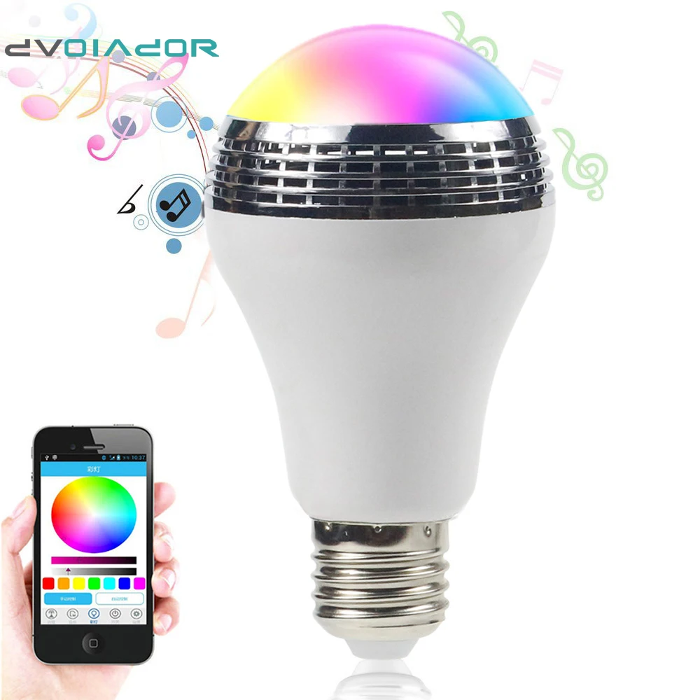 DVOLADOR Intelligent phone Dimmable bulb 10W Speakers Music E27 LED RGB Music Bulb,App control light and music playing led bulb