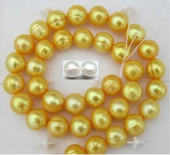 HUGE 11-12MM NATURAL SOUTH SEA GOLDEN PEARL NECKLACE EARRING 18INCH 
HUGE 11-12MM NATURAL SOUTH SEA GOLDEN PEARL NECKLACE EARRING 18INCH