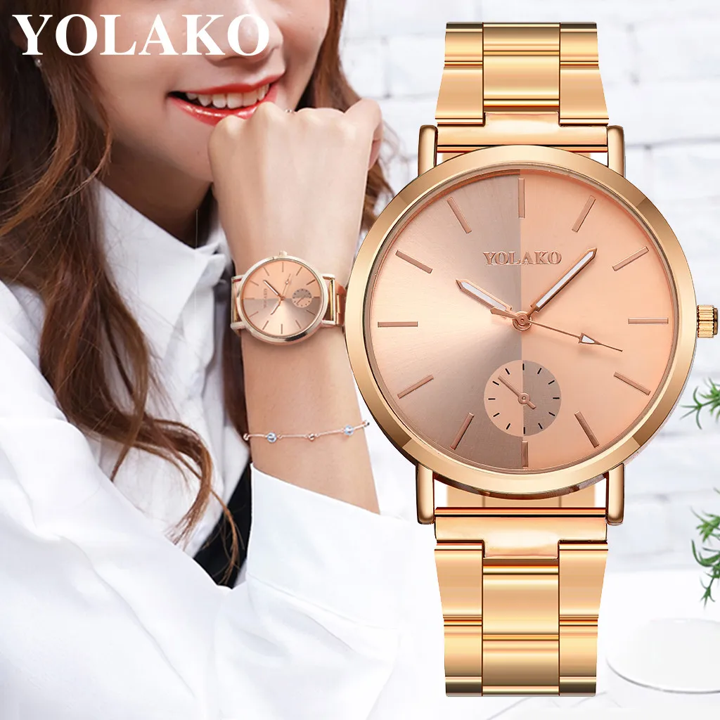 Часы YOLAKO из нержавеющей стали кварцевые аналоговые наручные часы montre femme