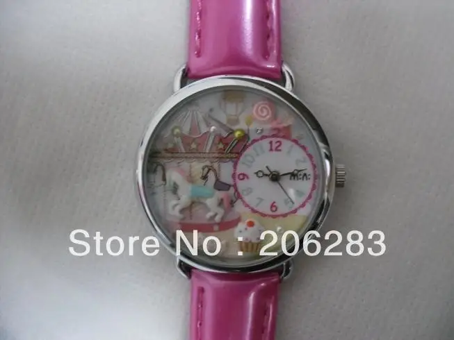 

MN964 MINI watch 3D carousel watch DIY Handmade Genuine Leather Quartz Ladies watch 1pc+free shipping