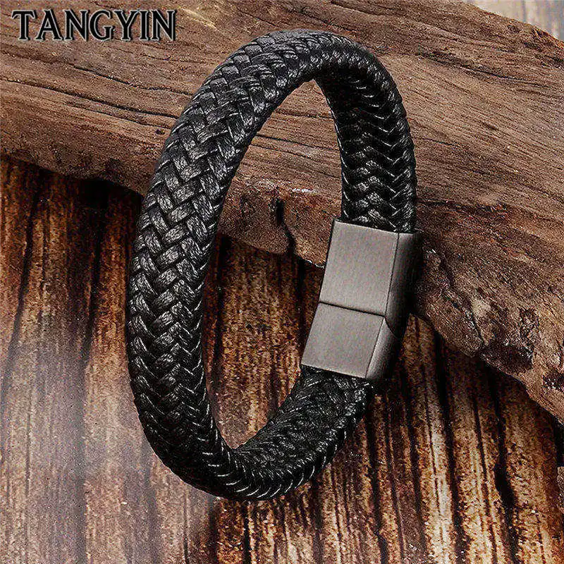 New Punk Style High Quality Leather Bracelet Black Woven Leather Gold Silver Stainless Steel Bracelets For Men And Women Jewelry
New Punk Style High Quality Leather Bracelet Black Woven Leather Gold Silver Stainless Steel Bracelets For Men And Women Jewelry