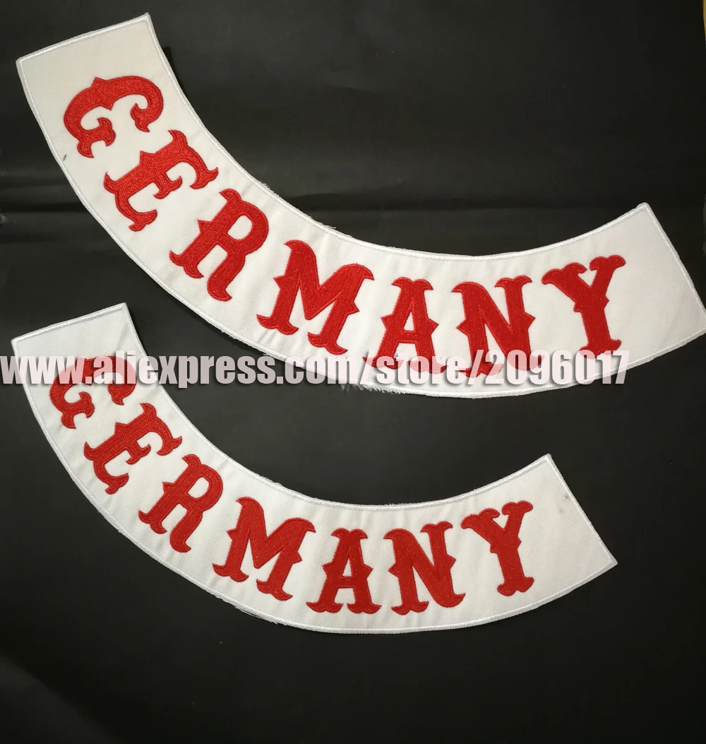 Germany HELLS Bottom Rocker Embroidery Twill Biker Iron On Patches for Jacket Motorcycle Club vest jacket badges appliques
Germany HELLS Bottom Rocker Embroidery Twill Biker Iron On Patches for Jacket Motorcycle Club vest jacket badges appliques