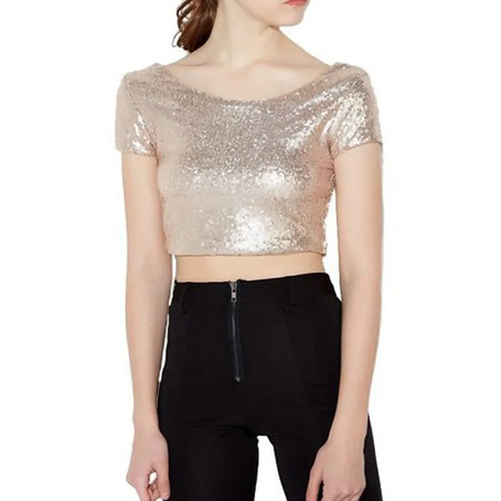 Summer Fashion Sequins Blouse Sexy O-Neck Party Club Crop Tops Female Women's Navel Top Short Sleeve Blusas Femininas Clothing
Summer Fashion Sequins Blouse Sexy O-Neck Party Club Crop Tops Female Women's Navel Top Short Sleeve Blusas Femininas Clothing