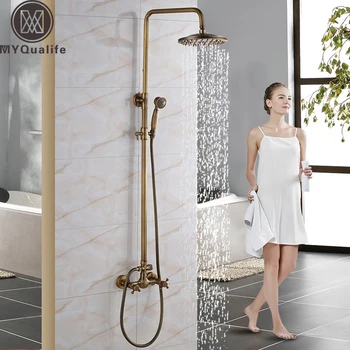 Wall Mounted 8" Shower Head Shower Rainfall Faucet Set with Handheld Antique Brass Finish In-wall Shower Mixer Taps
Wall Mounted 8" Shower Head Shower Rainfall Faucet Set with Handheld Antique Brass Finish In-wall Shower Mixer Taps