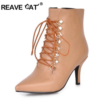 REAVE CAT Women shoes Spring Ankle Boots Pu Leather heels Ladies Lace-Up Side Zipper Size 34-43 Pointed Toe Thin Heel A955
REAVE CAT Women shoes Spring Ankle Boots Pu Leather heels Ladies Lace-Up Side Zipper Size 34-43 Pointed Toe Thin Heel A955