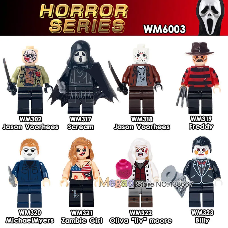 8pcs/lot Legoing The Horror Movie Terror Personnage Jason Scream Killer Freddy Krueger Building Blocks Toys For Children WM6003
8pcs/lot Legoing The Horror Movie Terror Personnage Jason Scream Killer Freddy Krueger Building Blocks Toys For Children WM6003