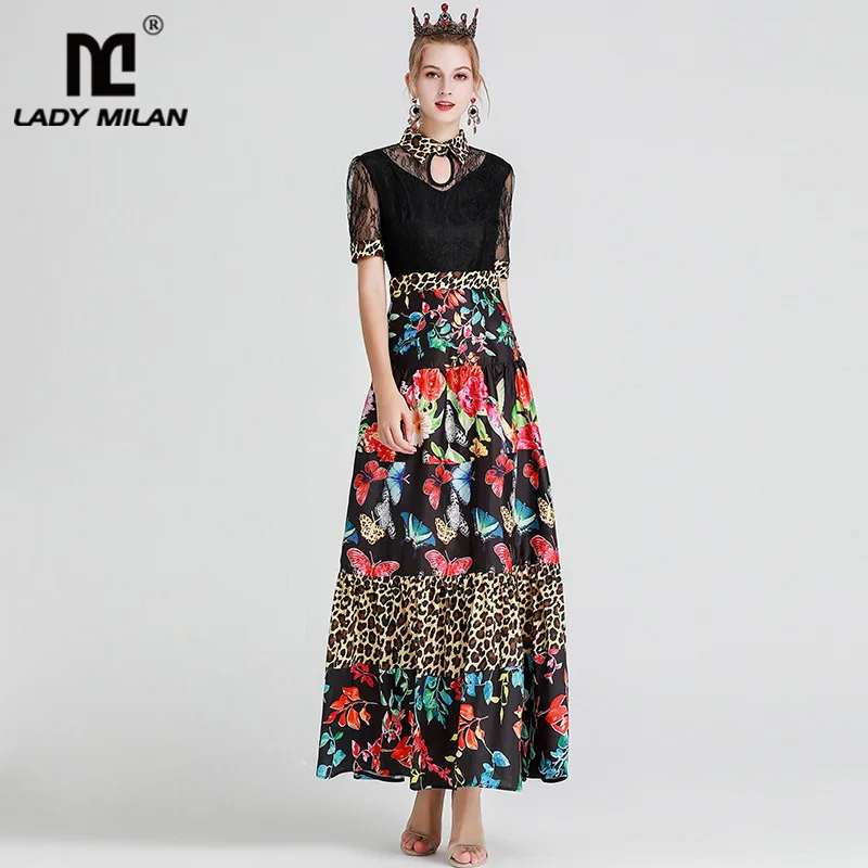 Women's Designer Runway Dresses Turn Down Collar Short Sleeves Lace Patchwork Leopard Floral Printed Fashion Long Casual Dresses
Women's Designer Runway Dresses Turn Down Collar Short Sleeves Lace Patchwork Leopard Floral Printed Fashion Long Casual Dresses