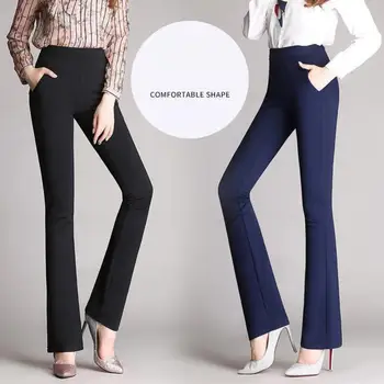 Flared Pants Women High Waist Stretch Work Trousers Plus Size 4XL Female Black Blue Elastic Waist Pantalones Mujer 2019 Winter
Flared Pants Women High Waist Stretch Work Trousers Plus Size 4XL Female Black Blue Elastic Waist Pantalones Mujer 2019 Winter