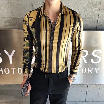 Male autumn 2018 new fashion striped Korean shirt nightclub hair stylist long sleeve Slim trend flower shirt
Male autumn 2018 new fashion striped Korean shirt nightclub hair stylist long sleeve Slim trend flower shirt