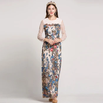 New 2017 Autumn Runway Maxi Dress Women's Long Sleeve Vintage Lace Patchwork Sequin Mesh Embroidery party Sheath Long Dress
New 2017 Autumn Runway Maxi Dress Women's Long Sleeve Vintage Lace Patchwork Sequin Mesh Embroidery party Sheath Long Dress