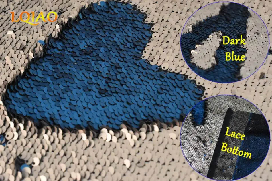 matte champagne dark blue sequin fabric