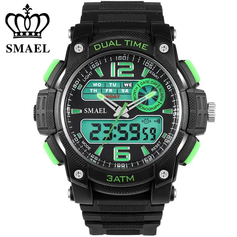 

SMAEL Brand Men Sports Watches Dual Display Analog Digital LED Electronic Quartz Wristwatches Waterproof Military Watch relojes