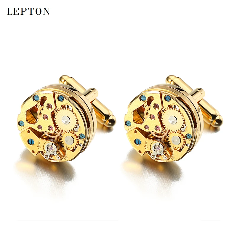 

Lepton Watch Movement Cufflinks for immovable Stainless Steel Steampunk Gear Watch Mechanism Cuff links for Mens Relojes gemelos