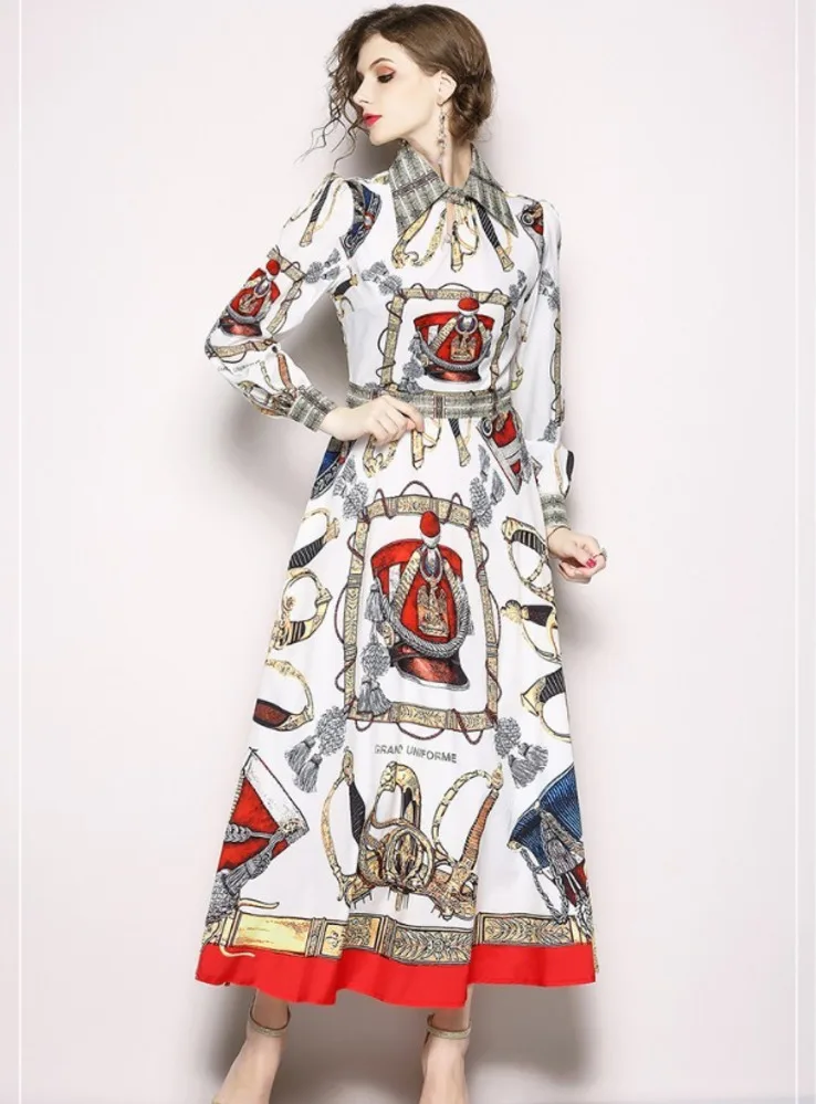 Runway Robe Longue Femme Ete 2018 Jurk Character Soldier Floral Autumn Dresses Women Casual Dress Shirt Long Sleeve Maxi Dress
Runway Robe Longue Femme Ete 2018 Jurk Character Soldier Floral Autumn Dresses Women Casual Dress Shirt Long Sleeve Maxi Dress