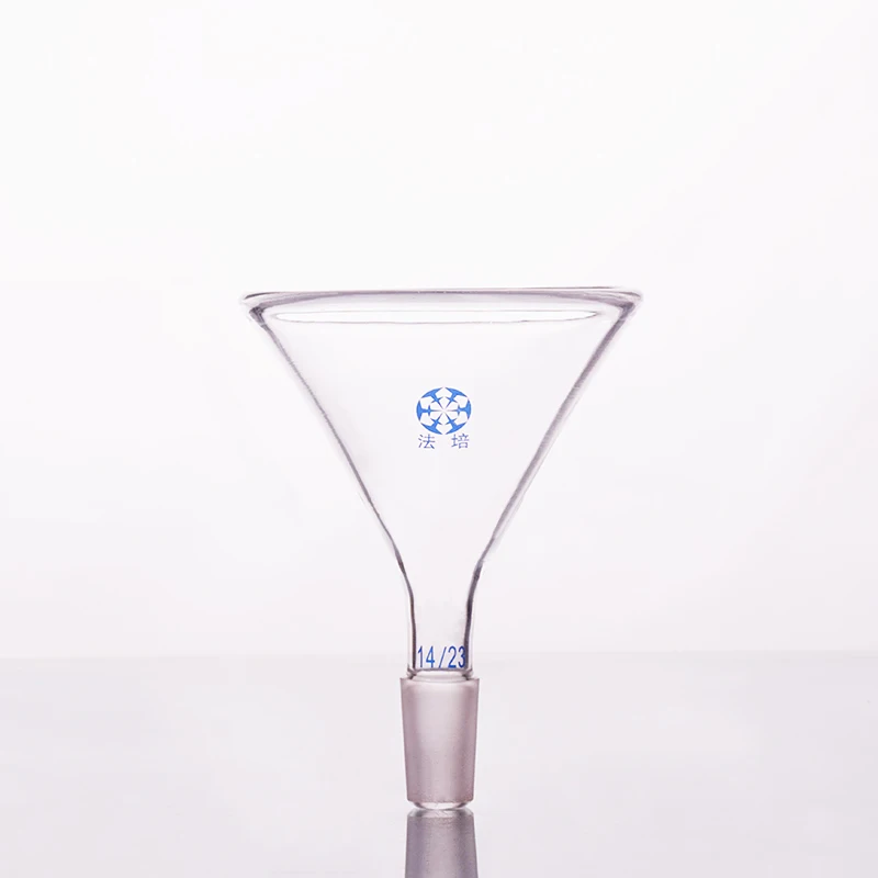 Triangle funnel,Diameter 90mm,Joint 14/23,Triangle feeding funnel,Thick-walled triangular funnel with external ground joint
Triangle funnel,Diameter 90mm,Joint 14/23,Triangle feeding funnel,Thick-walled triangular funnel with external ground joint