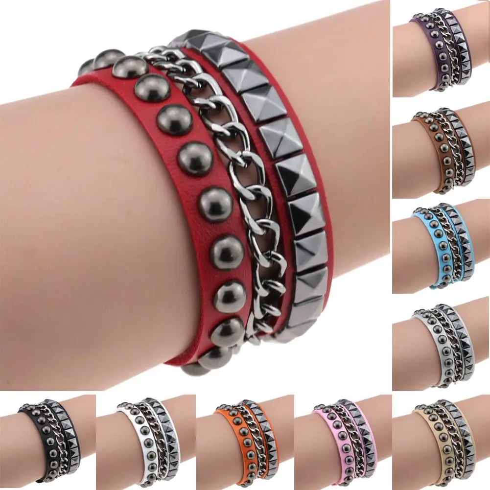 Women's Layered Punk Roock Rivet Bracelet Studded Faux Leather Metal Chain Bangle
Women's Layered Punk Roock Rivet Bracelet Studded Faux Leather Metal Chain Bangle