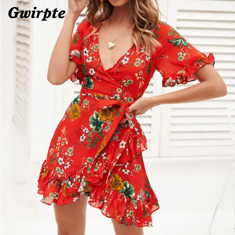 Gwirpte Vintage boho ruffled mini dress women Sashes wrap 2019 short sleeve flower dress Sexy red female vestidos
Gwirpte Vintage boho ruffled mini dress women Sashes wrap 2019 short sleeve flower dress Sexy red female vestidos