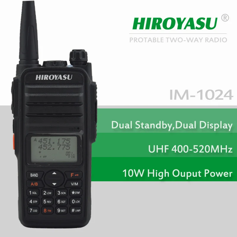 HIROYASU IM-1024 10W Output Power UHF 400-520MHz FM Portable Two-way Radio Dual Display Dual Standby Walkie Talkie
HIROYASU IM-1024 10W Output Power UHF 400-520MHz FM Portable Two-way Radio Dual Display Dual Standby Walkie Talkie