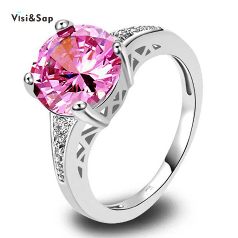 Фото Eleple Cute Pink Round Stone Vintage jewelry Rings for women White Gold color engagementRing wedding gifts For Lovers VSR126 | Украшения и