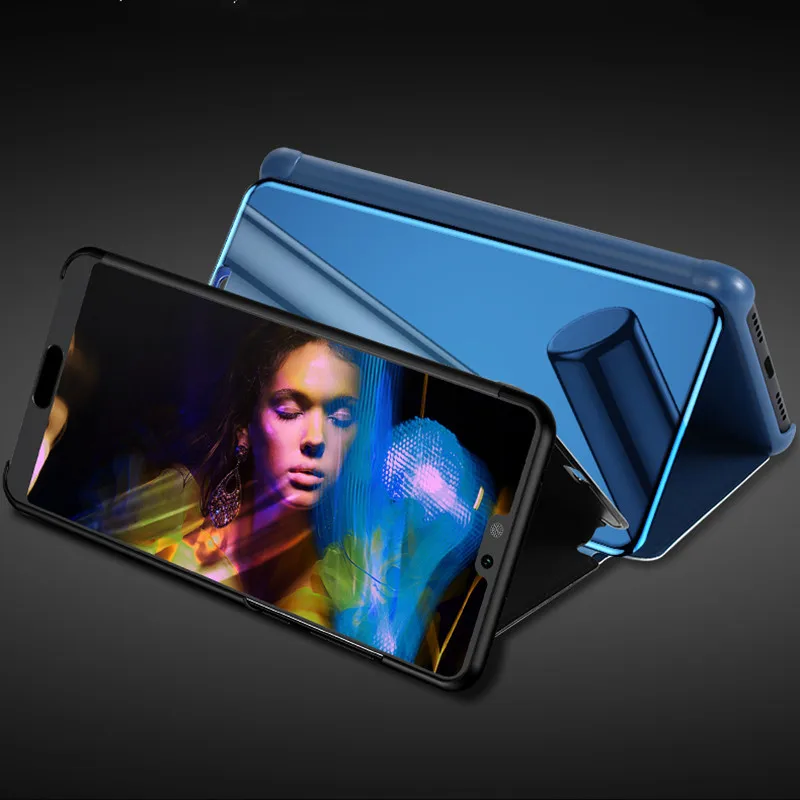 Умный прозрачный зеркальный Чехол книжка с подставкой для Huawei Mate 20 Lite кожаный