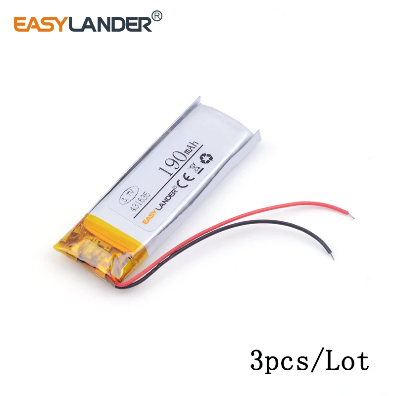 3 шт./лот 3,7 v литий-ионный полимерный аккумулятор 431635 190mAh для Bluetooth гарнитуры 3D очки Смарт-часы наушники
3 шт./лот 3,7 v литий-ионный полимерный аккумулятор 431635 190mAh для Bluetooth гарнитуры 3D очки Смарт-часы наушники