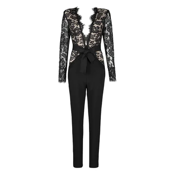 2020 New Arrival Black Women Fashion Bandage Jumpsuit Long Sleeveless Lace Patchwork Elegant Celebrity Party Jumpsuit With Belt
2020 New Arrival Black Women Fashion Bandage Jumpsuit Long Sleeveless Lace Patchwork Elegant Celebrity Party Jumpsuit With Belt