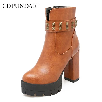 CDPUNDARI Fashion Rivet Super High heel Ankle boots for women platform Boots Ladies Winter shoes woman black yellow red
CDPUNDARI Fashion Rivet Super High heel Ankle boots for women platform Boots Ladies Winter shoes woman black yellow red
