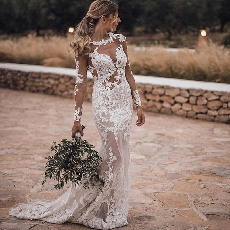 2019 Long Sleeves Lace beach Mermaid Wedding Dresses Tulle Applique Backless Arabic boho Wedding Bridal Gowns robe de mariee
2019 Long Sleeves Lace beach Mermaid Wedding Dresses Tulle Applique Backless Arabic boho Wedding Bridal Gowns robe de mariee