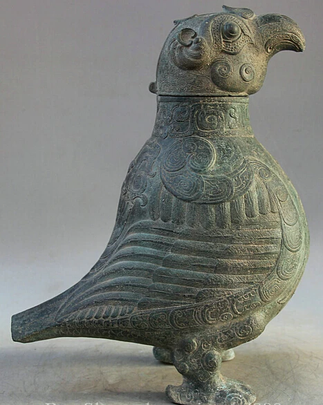 JP S62 14" Old Chinese Bronze Folk Bird owl Statue water food vessel Pot Jar kettle Zun (B0413)
JP S62 14" Old Chinese Bronze Folk Bird owl Statue water food vessel Pot Jar kettle Zun (B0413)