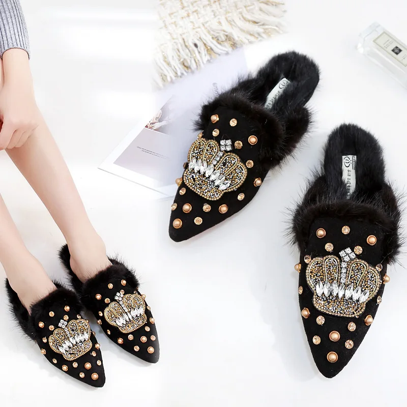 Slippers Fur Rivet Glitter Slides Shoes Without Heel Loafers Pointed Toe Flock Shose Women Plush Jelly Flat Sliders Basic PU
Slippers Fur Rivet Glitter Slides Shoes Without Heel Loafers Pointed Toe Flock Shose Women Plush Jelly Flat Sliders Basic PU