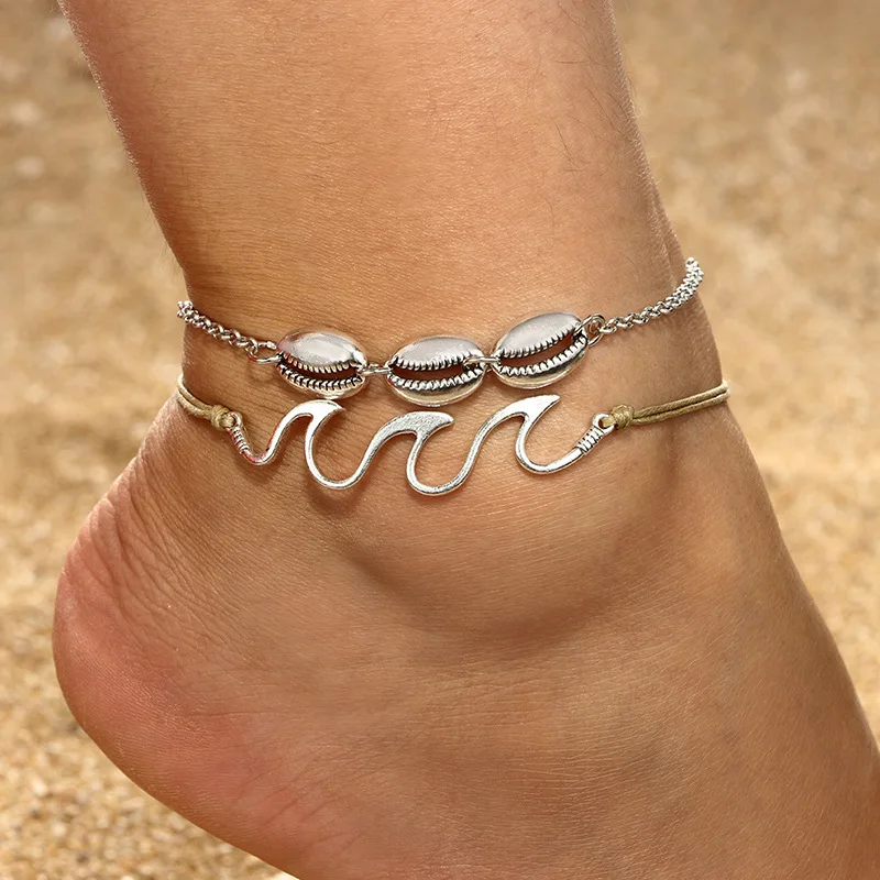 2pcs Bohemia style Silver Anklet Bracelet Charm Wave Shell Barefoot Chain Ankle Bracelet for Women summer Beach Boho Jewelry
2pcs Bohemia style Silver Anklet Bracelet Charm Wave Shell Barefoot Chain Ankle Bracelet for Women summer Beach Boho Jewelry
