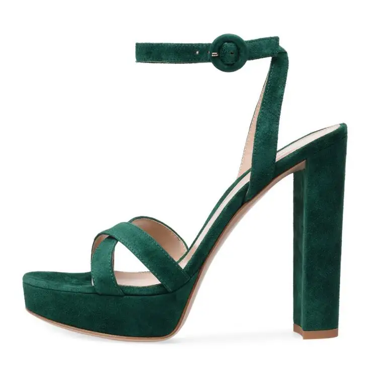 

Sandalia Feminina Green Suede Ankle Strap Platform Sandals Peep Toe Cut-out Gladiator Sandals Women Thick Heels Summer Shoes