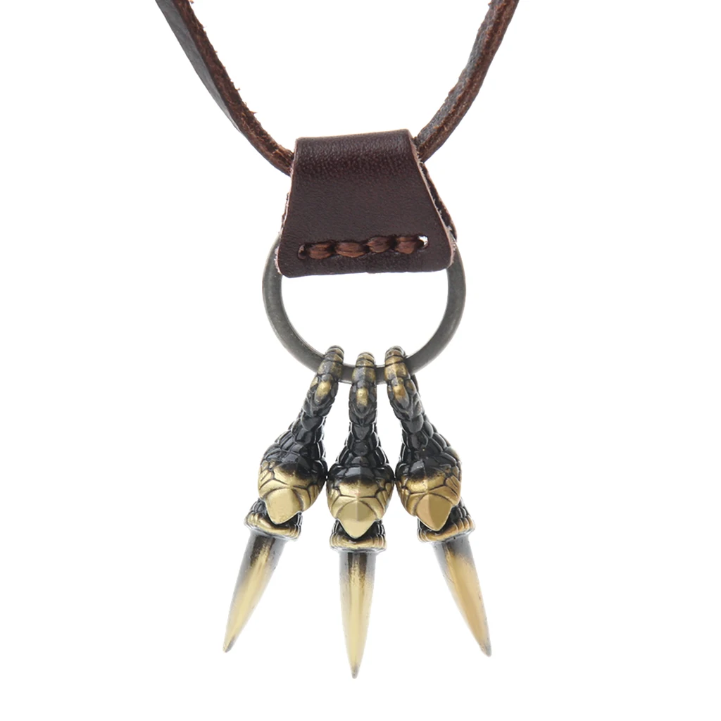 PU Leather Punk Gothic Eagle Claw Pendant Necklace for Women Mens Jewelry Halloween Cosplay