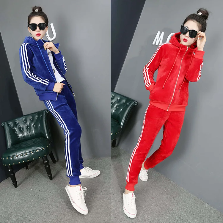 Europe new spring velvet suit pleuche hooded cardigan jacket zipper stripe coat + pant suit sweatshirt large size women clothes
Europe new spring velvet suit pleuche hooded cardigan jacket zipper stripe coat + pant suit sweatshirt large size women clothes