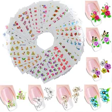 60 feuilles Nail Art fleur transfert d'eau autocollant ongles beauté enveloppes feuille vernis décalcomanies tatouages temporaires filigrane(China)