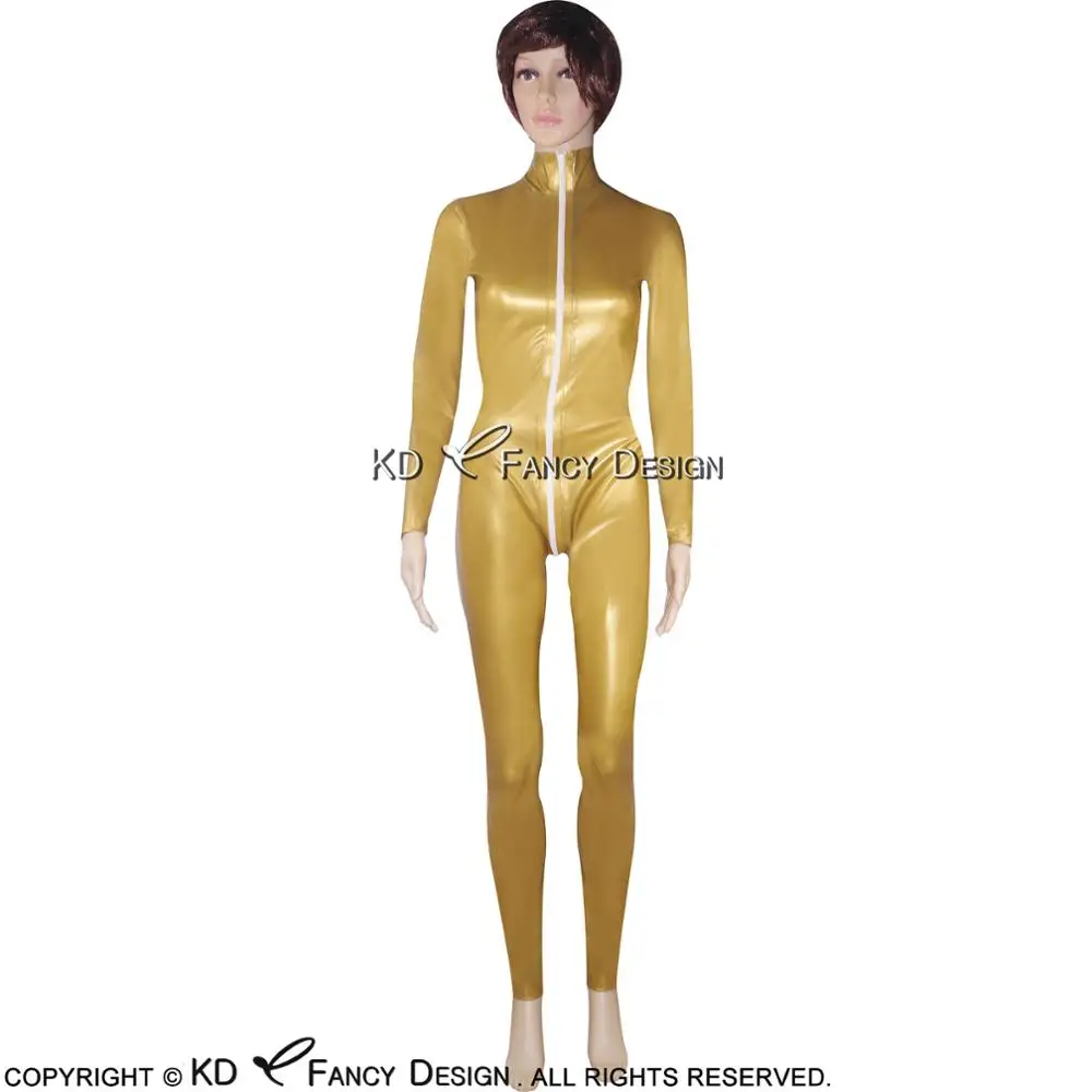 Golden Sexy Latex Catsuit Long Sleeves Zipper At Front To Crotch Rubber Bodysuit Overall Zentai Body Suit LTY-0012
Golden Sexy Latex Catsuit Long Sleeves Zipper At Front To Crotch Rubber Bodysuit Overall Zentai Body Suit LTY-0012
