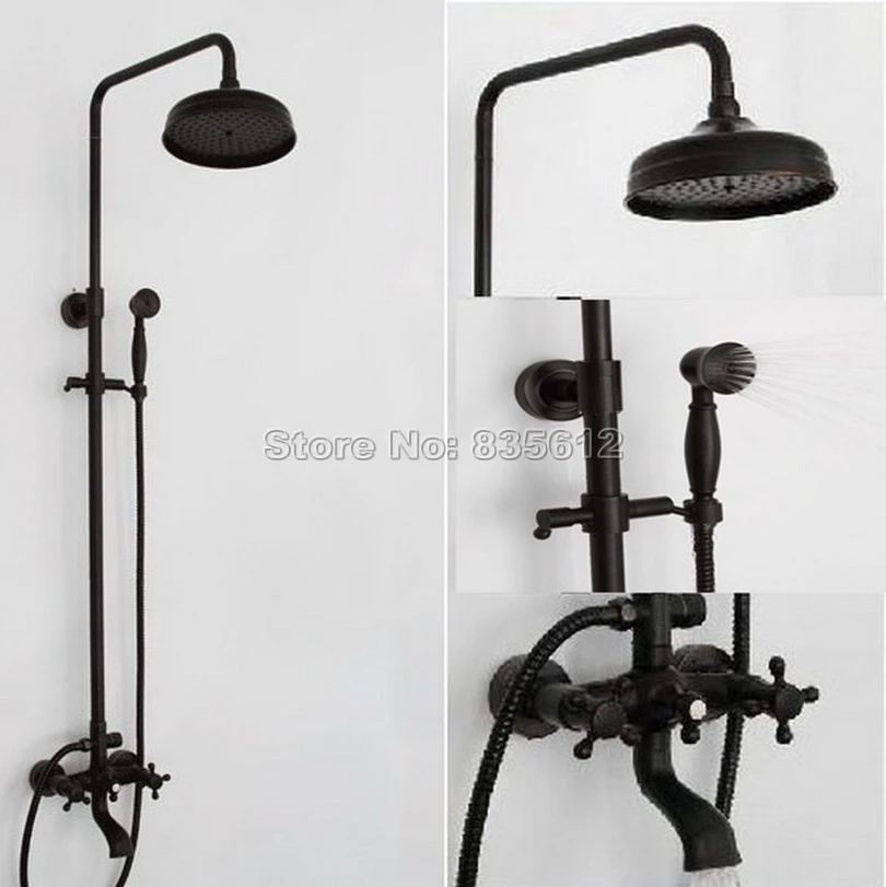 Black Oil Rubbed Bronze Dual Cross Handles Bathroom Tub Faucet Rainfall Shower Set Mixer Taps with Handheld Shower Wrs021
Black Oil Rubbed Bronze Dual Cross Handles Bathroom Tub Faucet Rainfall Shower Set Mixer Taps with Handheld Shower Wrs021