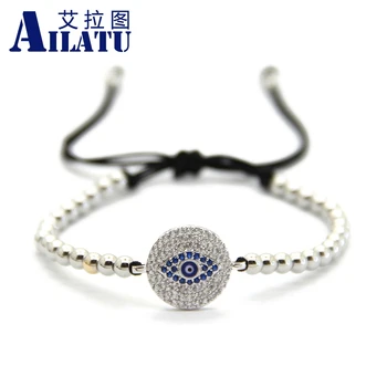 Ailatu Hot Sale Jewelry New Braided Macrame Bracelets 4mm No Fade Brass Round Blue Color Eye Cubic Zirconia Beads
Ailatu Hot Sale Jewelry New Braided Macrame Bracelets 4mm No Fade Brass Round Blue Color Eye Cubic Zirconia Beads