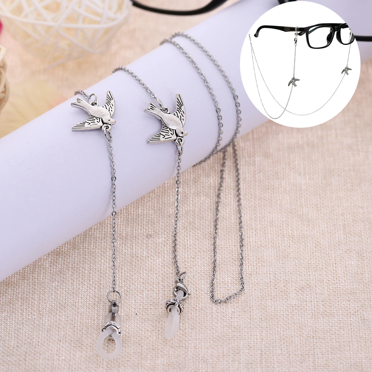 Vintage Bronze Glasses Chain with Bird Eyeglass Necklace Cord Strap Sunglass Holder Lanyard (Silver)
Vintage Bronze Glasses Chain with Bird Eyeglass Necklace Cord Strap Sunglass Holder Lanyard (Silver)