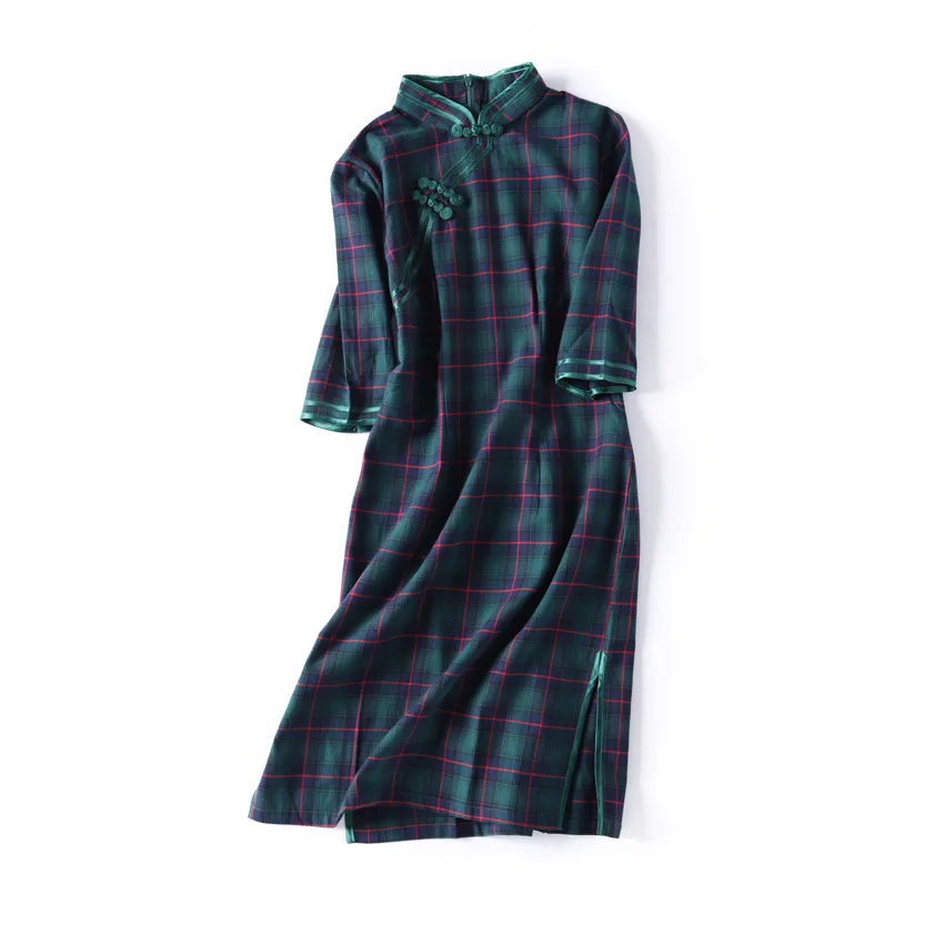 Traditional Chinese Dress Women Dress Half Sleeve Modern Plaid Cheongsam Oriental Qipao Vintage Robe Handmade Women
Traditional Chinese Dress Women Dress Half Sleeve Modern Plaid Cheongsam Oriental Qipao Vintage Robe Handmade Women