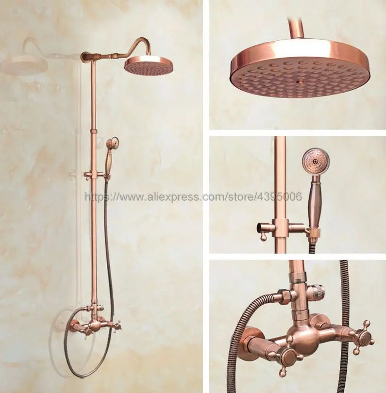 Antique Red Copper Bathroom Rainfall Shower Faucets Set Double Handle Mixer Tap Faucets Wall Mounted Bath Showers Sets Brg609
Antique Red Copper Bathroom Rainfall Shower Faucets Set Double Handle Mixer Tap Faucets Wall Mounted Bath Showers Sets Brg609