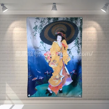 

Japanese Ukiyo-e Geisha Tapestry Poster Scrolls Bar Cafes Home Decoration Banners Hanging Art Waterproof Cloth Decoration