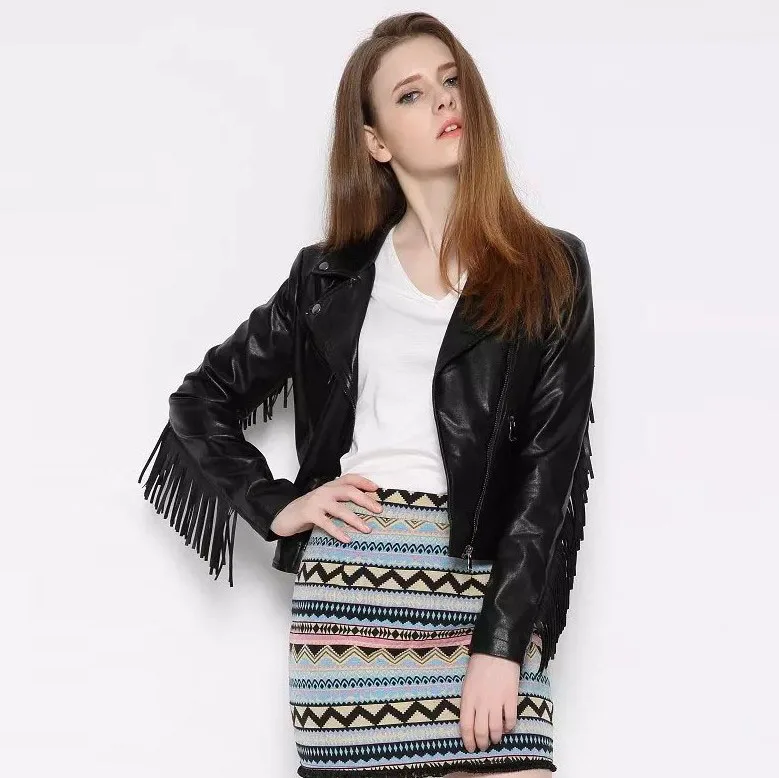 Solid Black Tassel Long Sleeve Casual Coats and Jackets Fashion Women Loose Clothes Lady PU Zipper Motorcycle Jacket
Solid Black Tassel Long Sleeve Casual Coats and Jackets Fashion Women Loose Clothes Lady PU Zipper Motorcycle Jacket