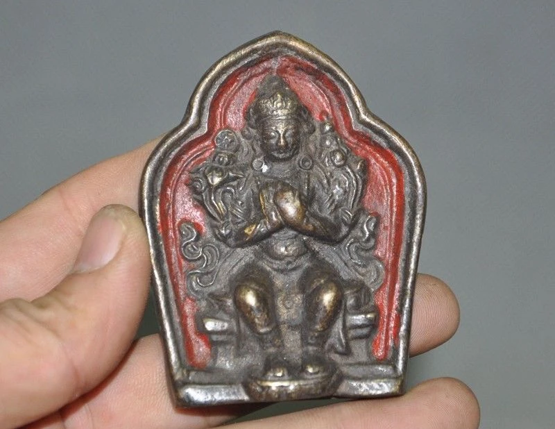Старый тибетский буддизм Бронзовый кулон-амулет tara kwan-yin статуя Гуаньинь Будды |