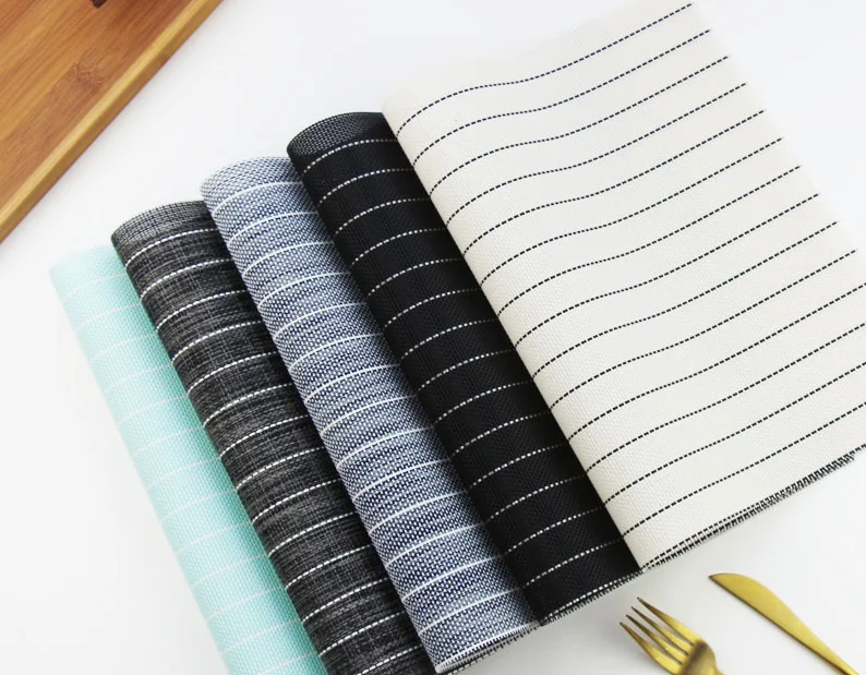 PVC striped placemats for tableware dining bowl drink coasters eco-friendly non-slip heat-resistant table mat home decor LF402
PVC striped placemats for tableware dining bowl drink coasters eco-friendly non-slip heat-resistant table mat home decor LF402